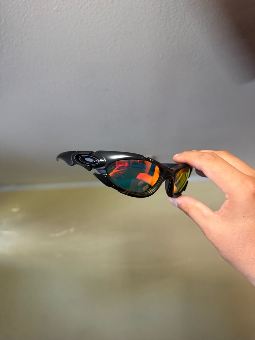 Men's Black Sport Sunglasses with Red-Orange Mirrored Lenses Oakley